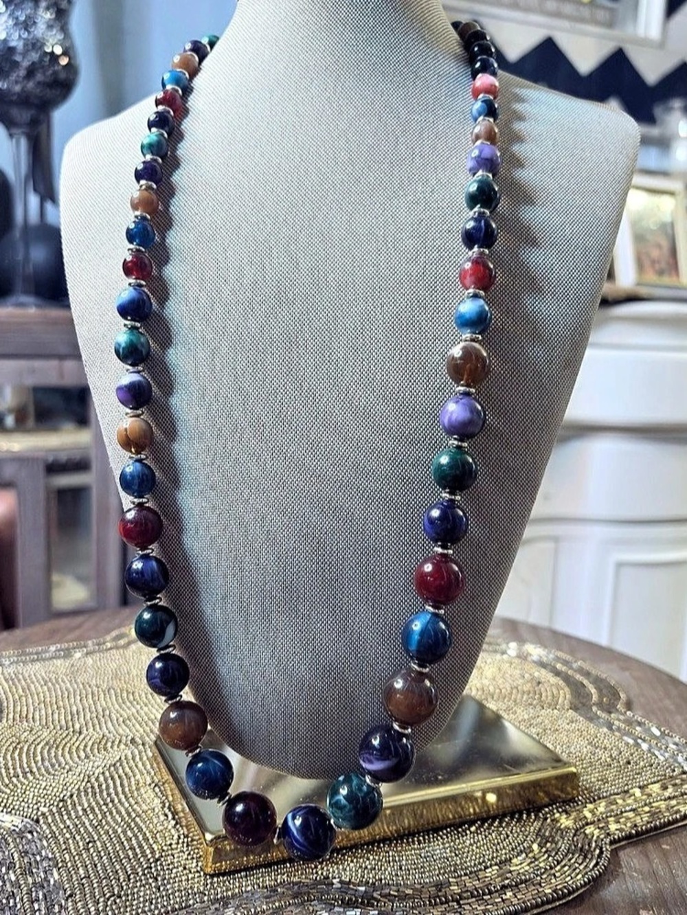 Multicolor Round Marble Like Beaded Necklace